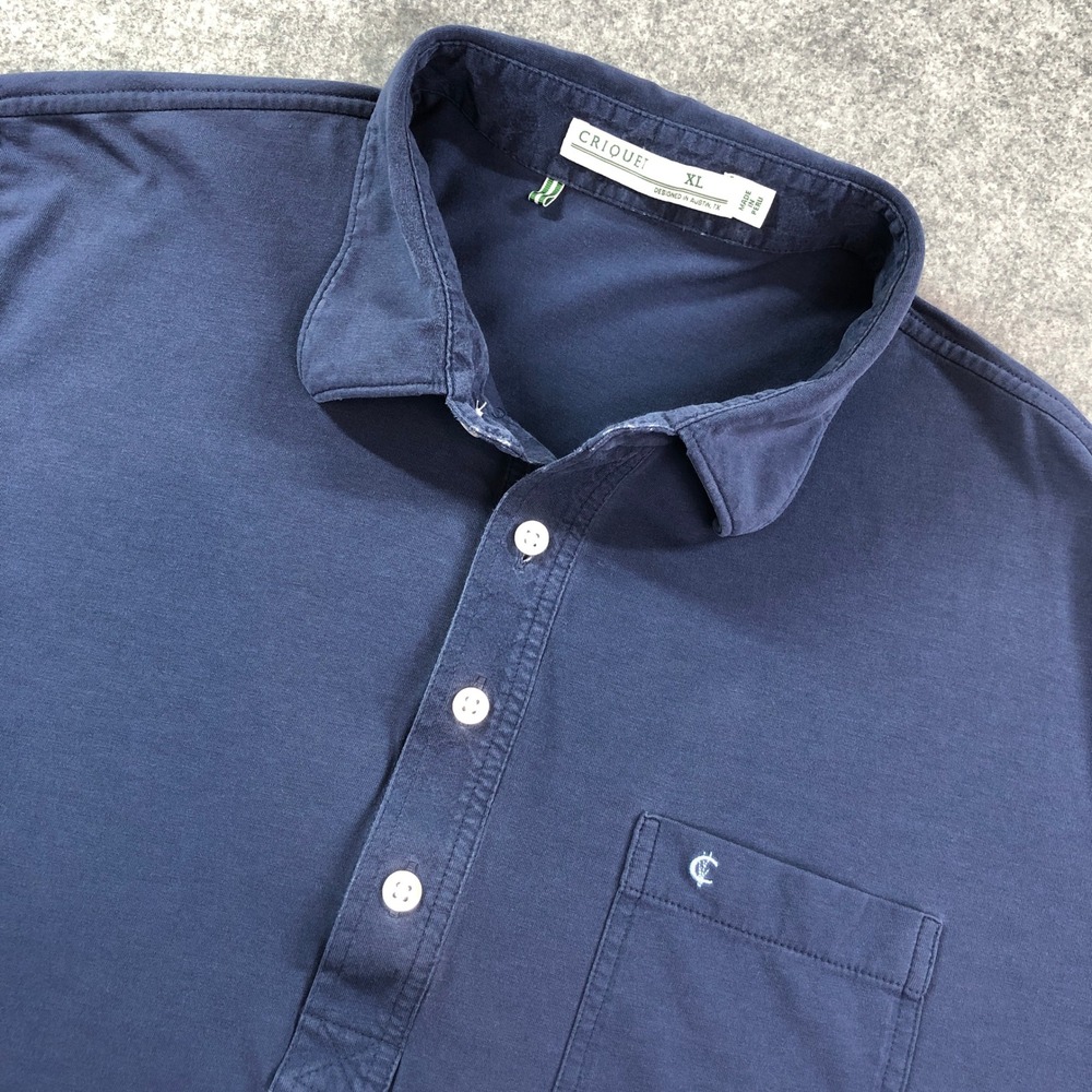 Criquet Mens Polo Shirt XL Blue Short Sleeve Pocket Pima Cotton Stretch